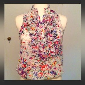 Ruffled Top - Sleeveless Multicolored Flowers